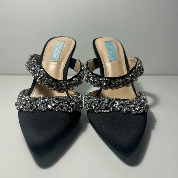 Betsey Johnson Blue Elina Evening Slip On Pumps Mule Heels - Picture 6 of 10